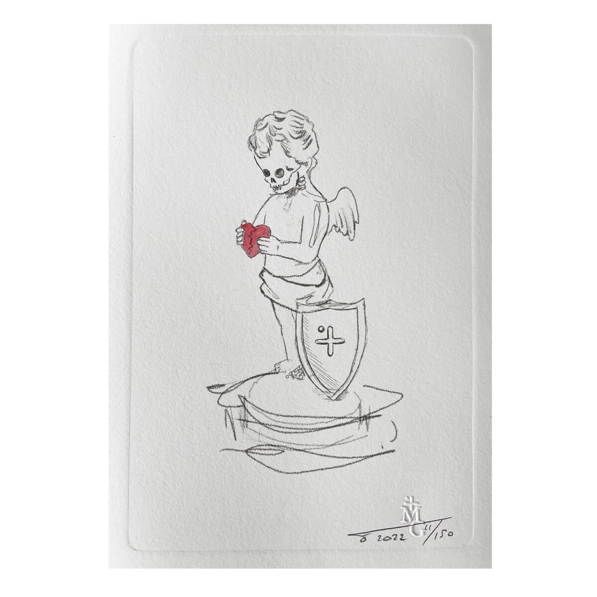 Magnus Gjoen Anatomy of Cupid limited Edition Embossed Print Skull Broken Heart Pencil Red MG Angel Gothic Dark Symbolism Mysticism NeoGothic Gallery Wiltshire 